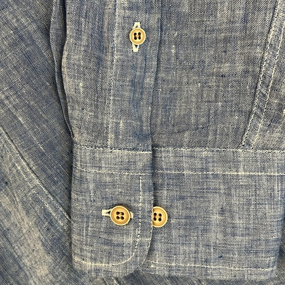 Joseph Abboud Linen Convertible-Sleeve Button Front Shirt Denim Blue Luxury XL - Picture 7 of 11